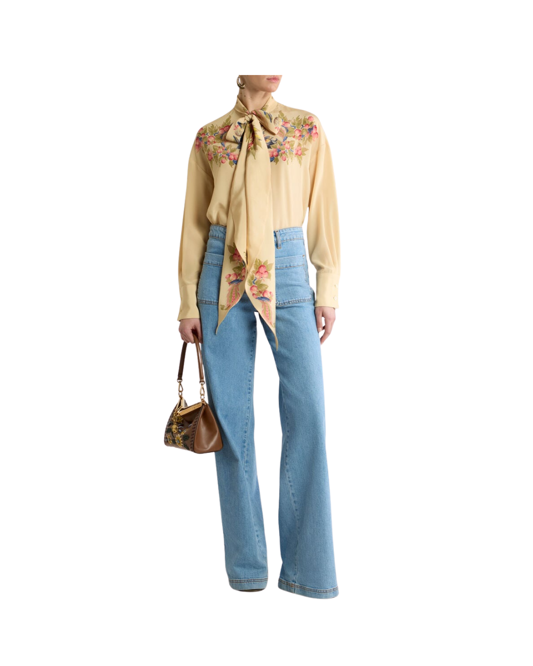 Flared Stretch Cotton Denim Jeans With Embroidered Logo