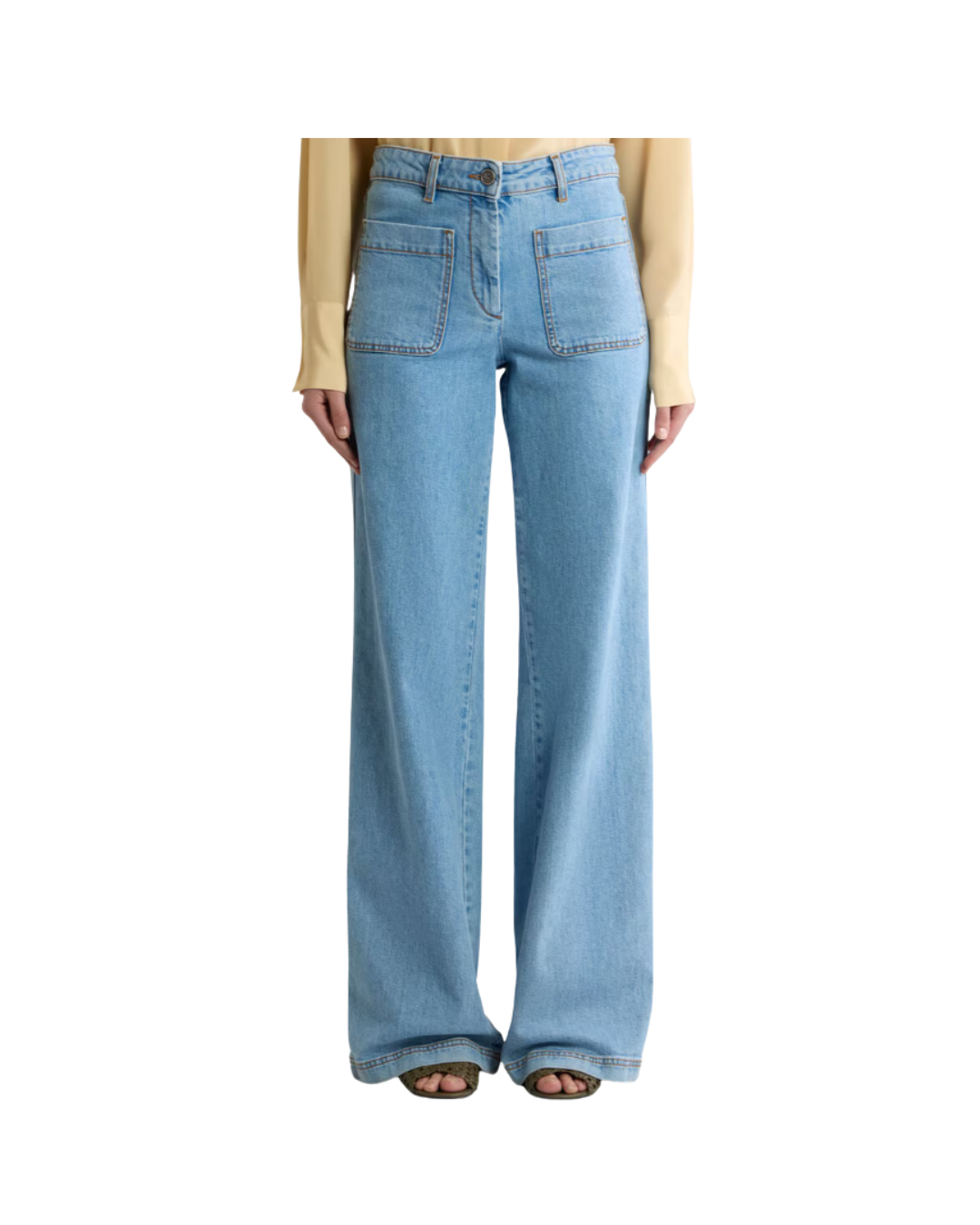 Flared Stretch Cotton Denim Jeans With Embroidered Logo