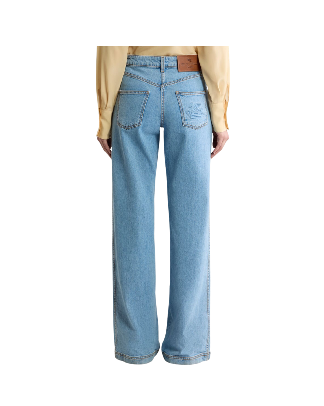 Flared Stretch Cotton Denim Jeans With Embroidered Logo