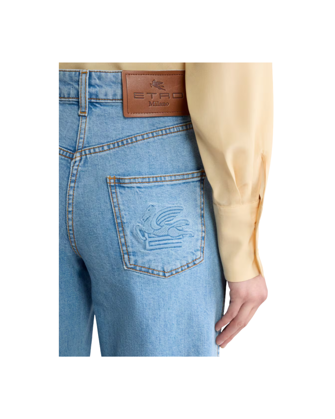 Flared Stretch Cotton Denim Jeans With Embroidered Logo