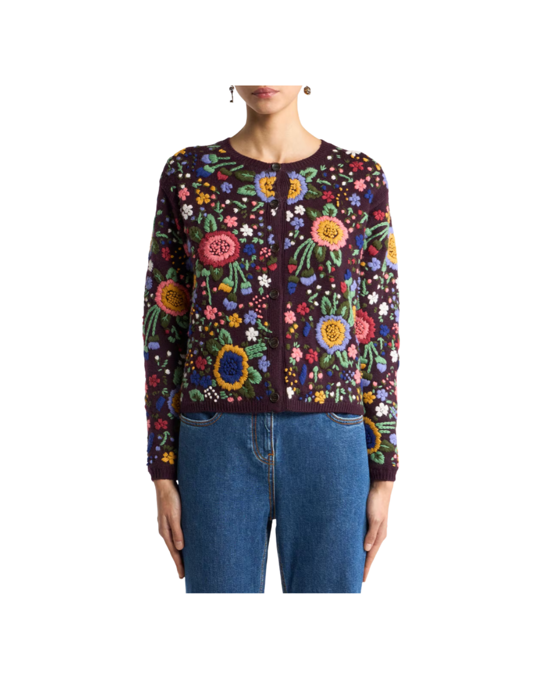Wool Cardigan With Floral Embroidery