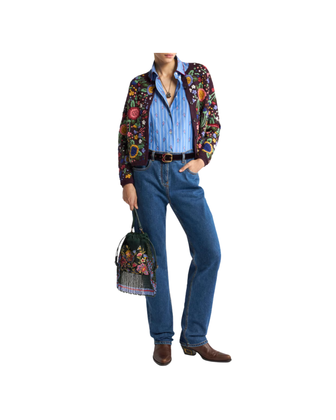Wool Cardigan With Floral Embroidery