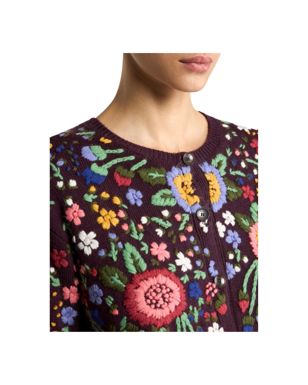 Wool Cardigan With Floral Embroidery
