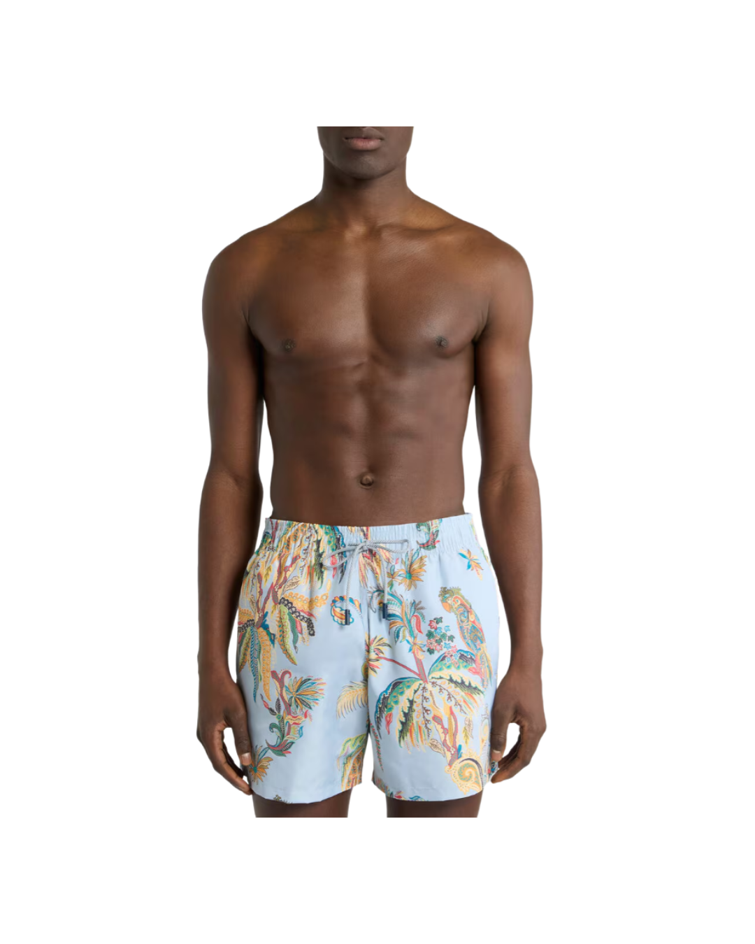 Swim Shorts With Placed Parrot And Palm Tree Print