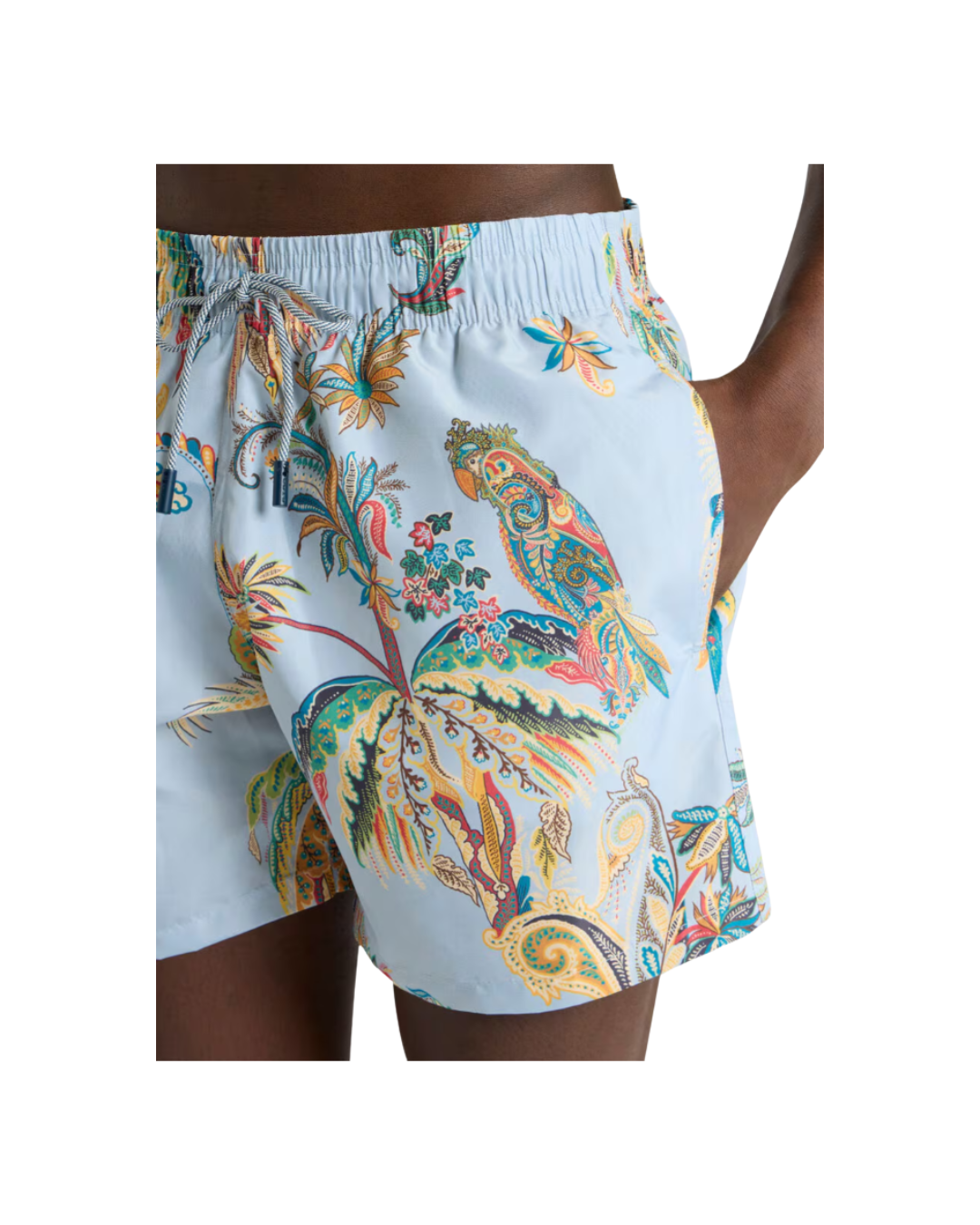 Swim Shorts With Placed Parrot And Palm Tree Print