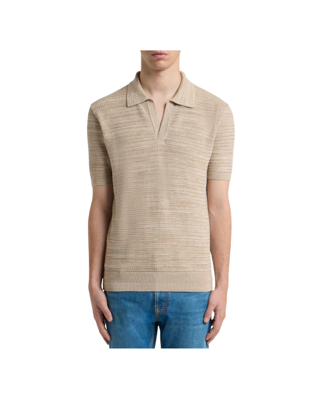 Knit Cotton Polo Shirt With Braided Stitch