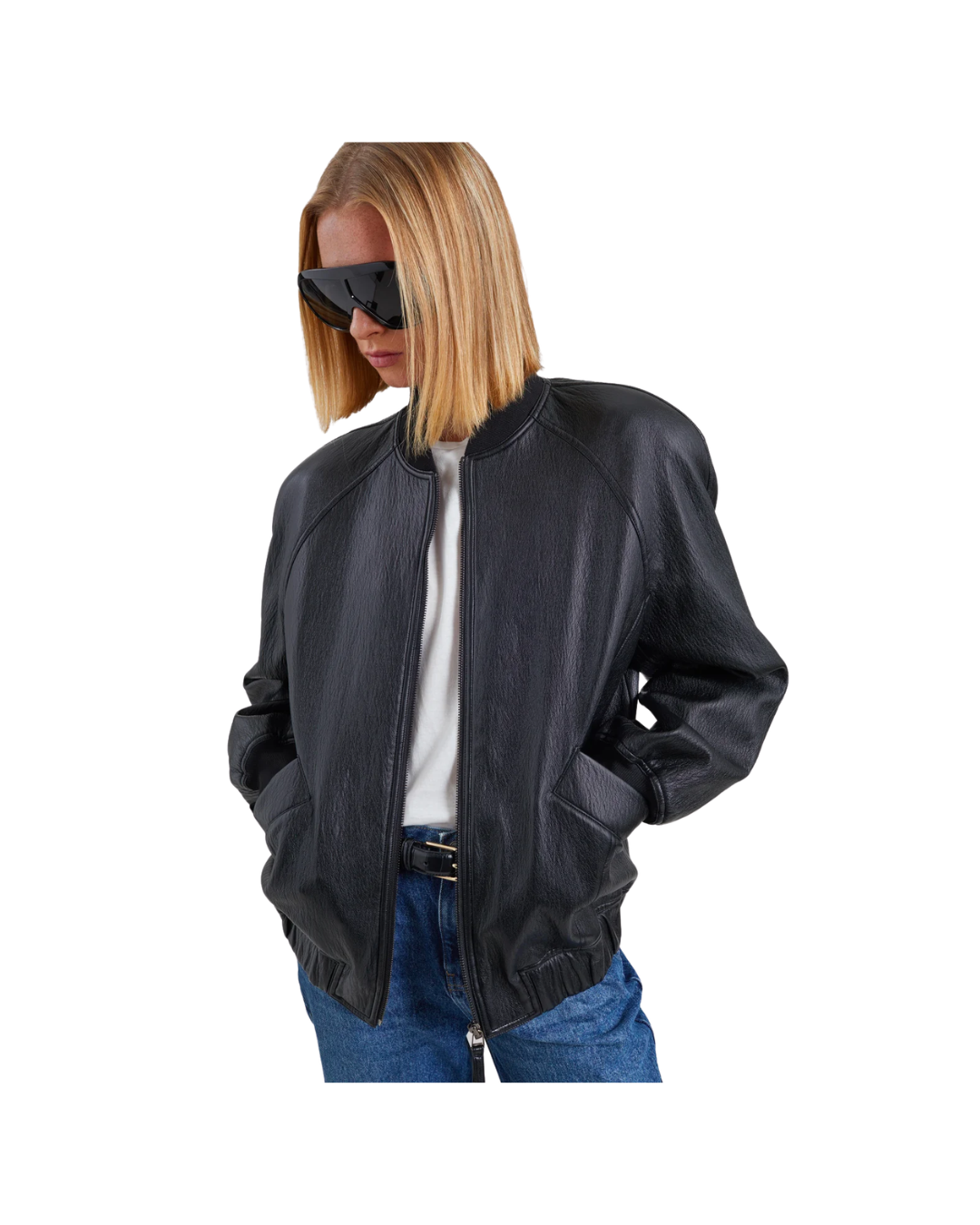 Alena Faux Leather Bomber Jacket