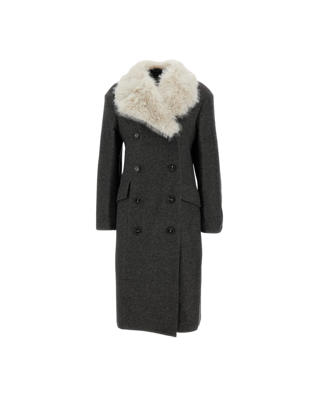 Double Breasted Faux Fur Detail Slash Coat