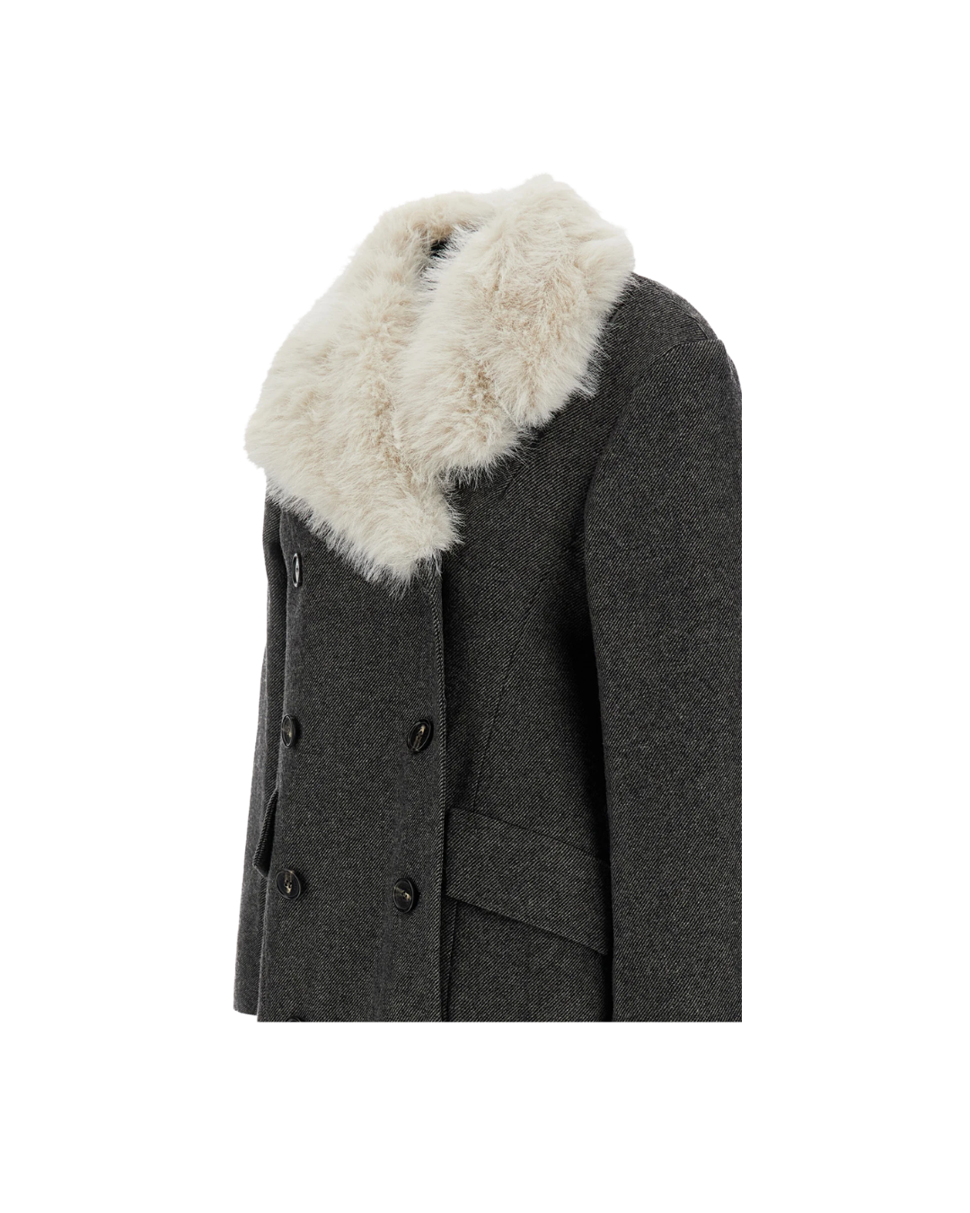 Double Breasted Faux Fur Detail Slash Coat