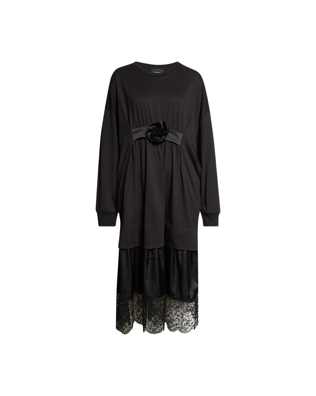 Oversized Gathered Rose Lace Trim Dress