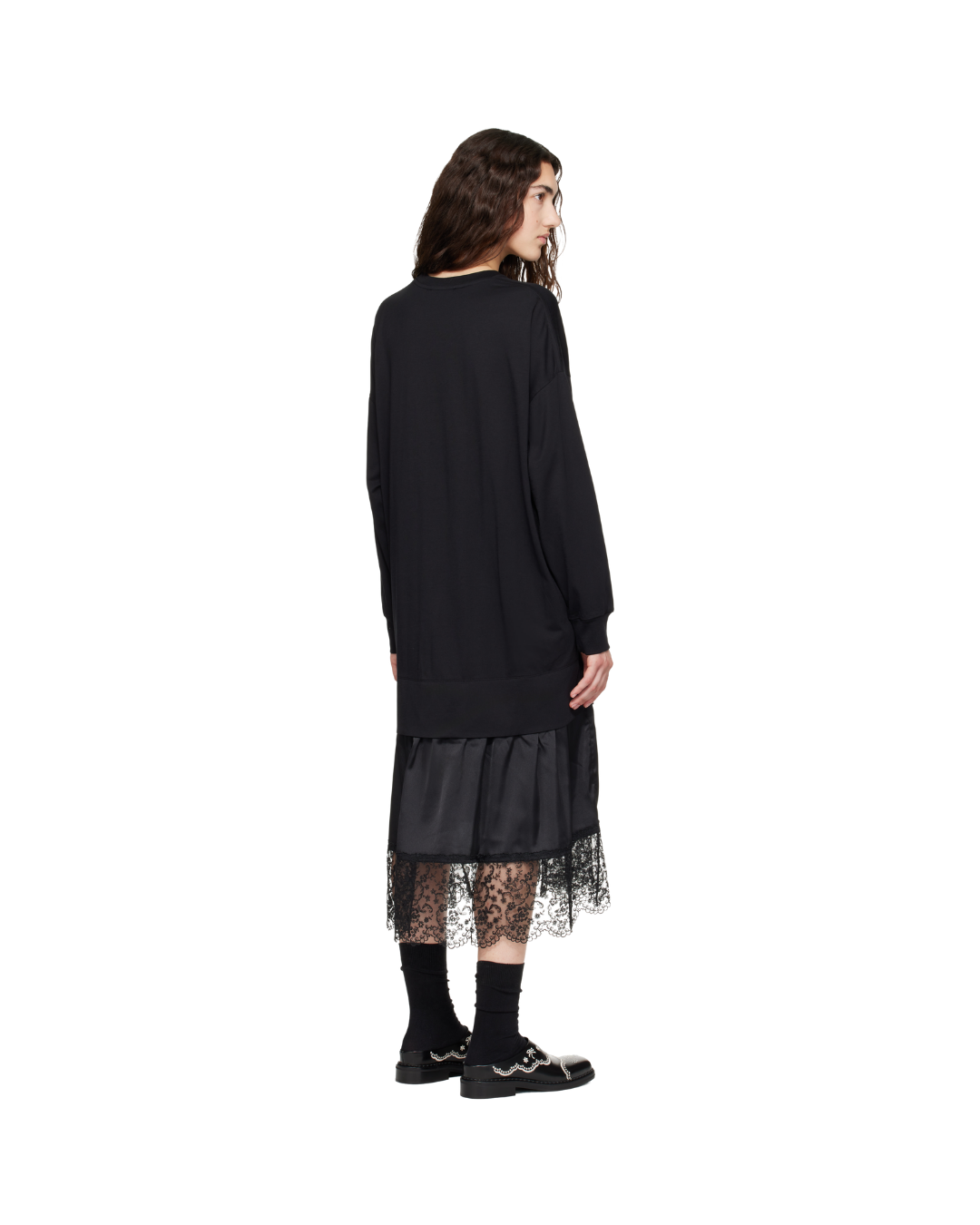 Oversized Gathered Rose Lace Trim Dress