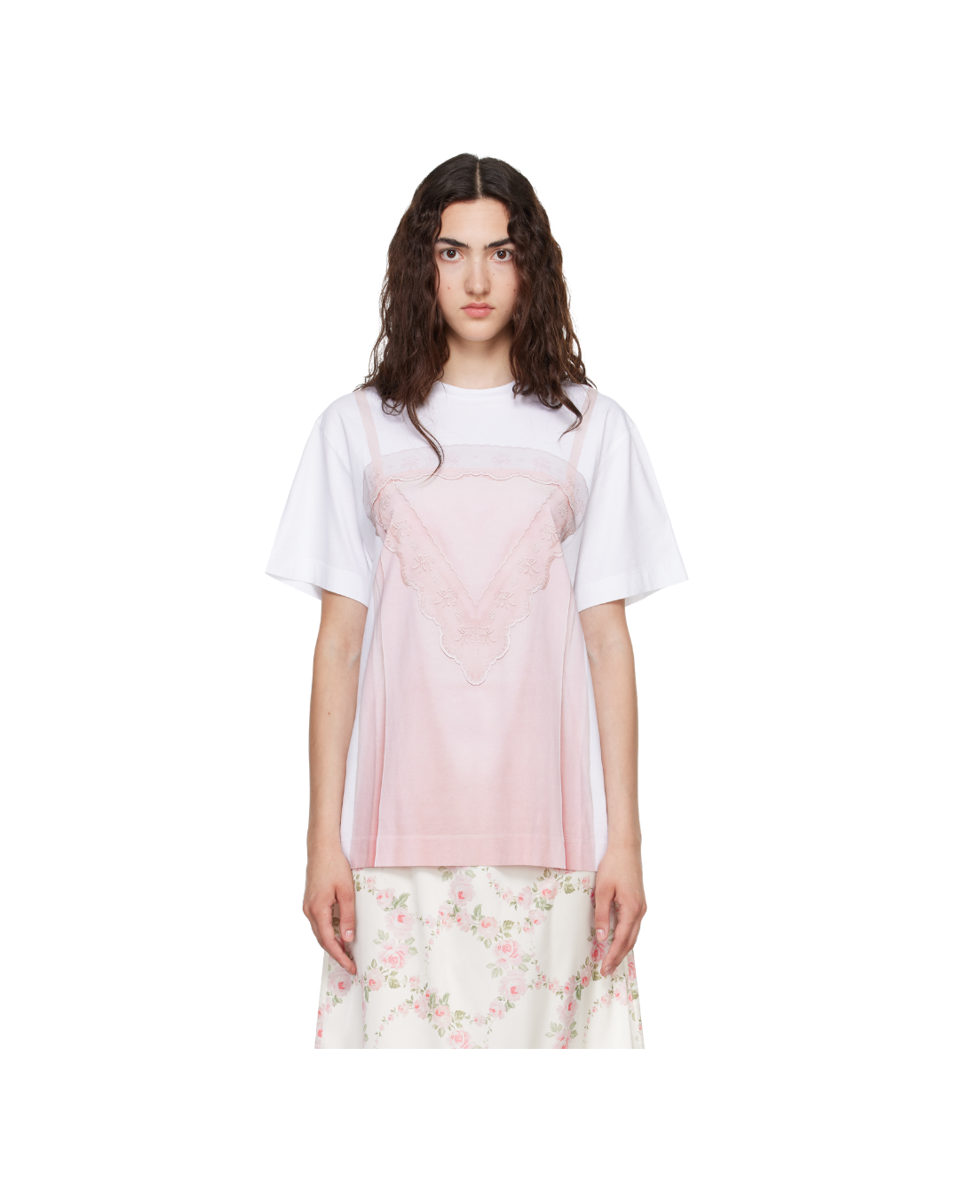 Satin Slip Dress Trompe L'oeil Print T-shirt