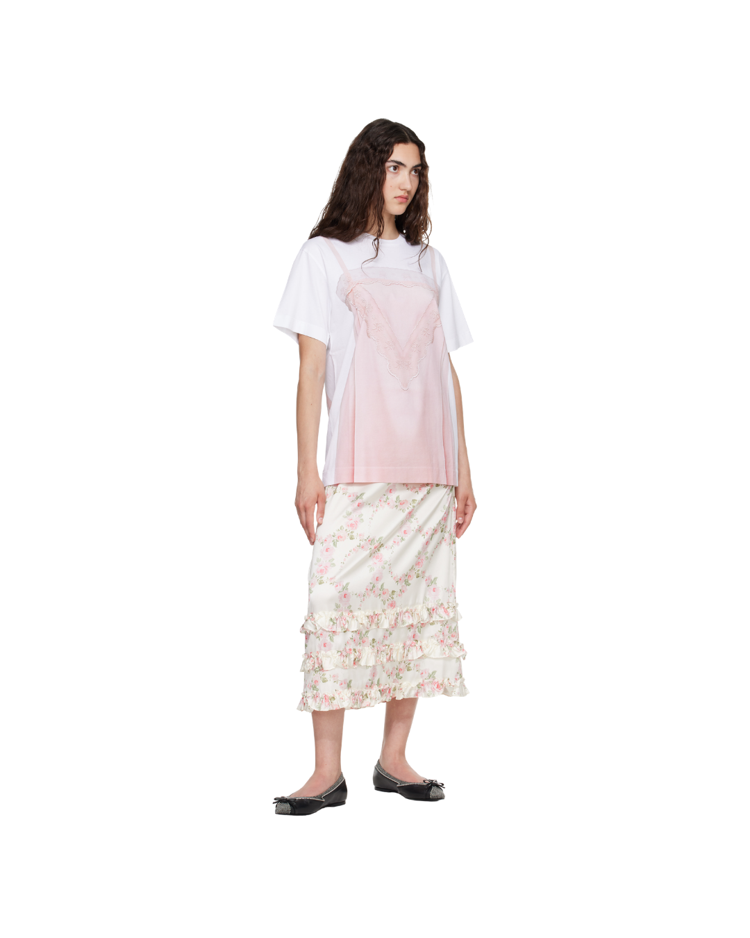 Satin Slip Dress Trompe L'oeil Print T-shirt