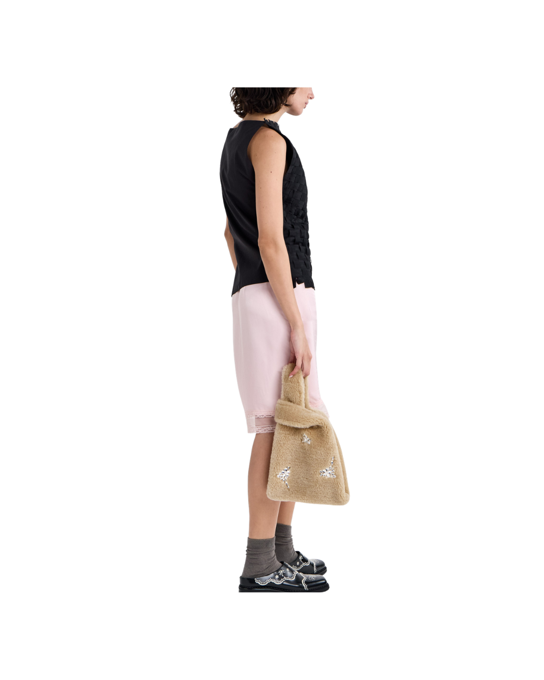 Mini Faux Fur Shopper Bag W/ Emb