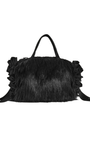 Embellished Mini Faux Fur Double Ribbon Rosette Bag