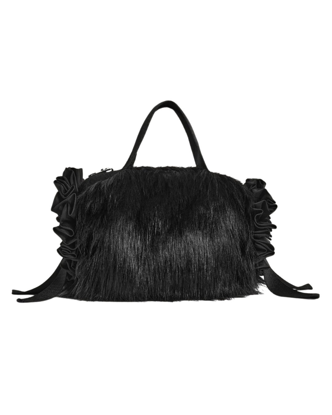 Embellished Mini Faux Fur Double Ribbon Rosette Bag