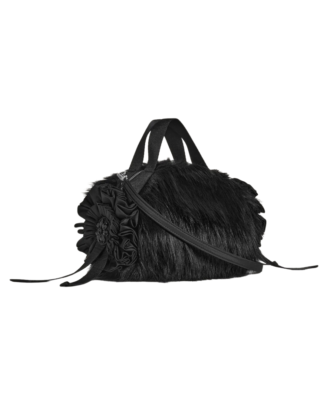 Embellished Mini Faux Fur Double Ribbon Rosette Bag
