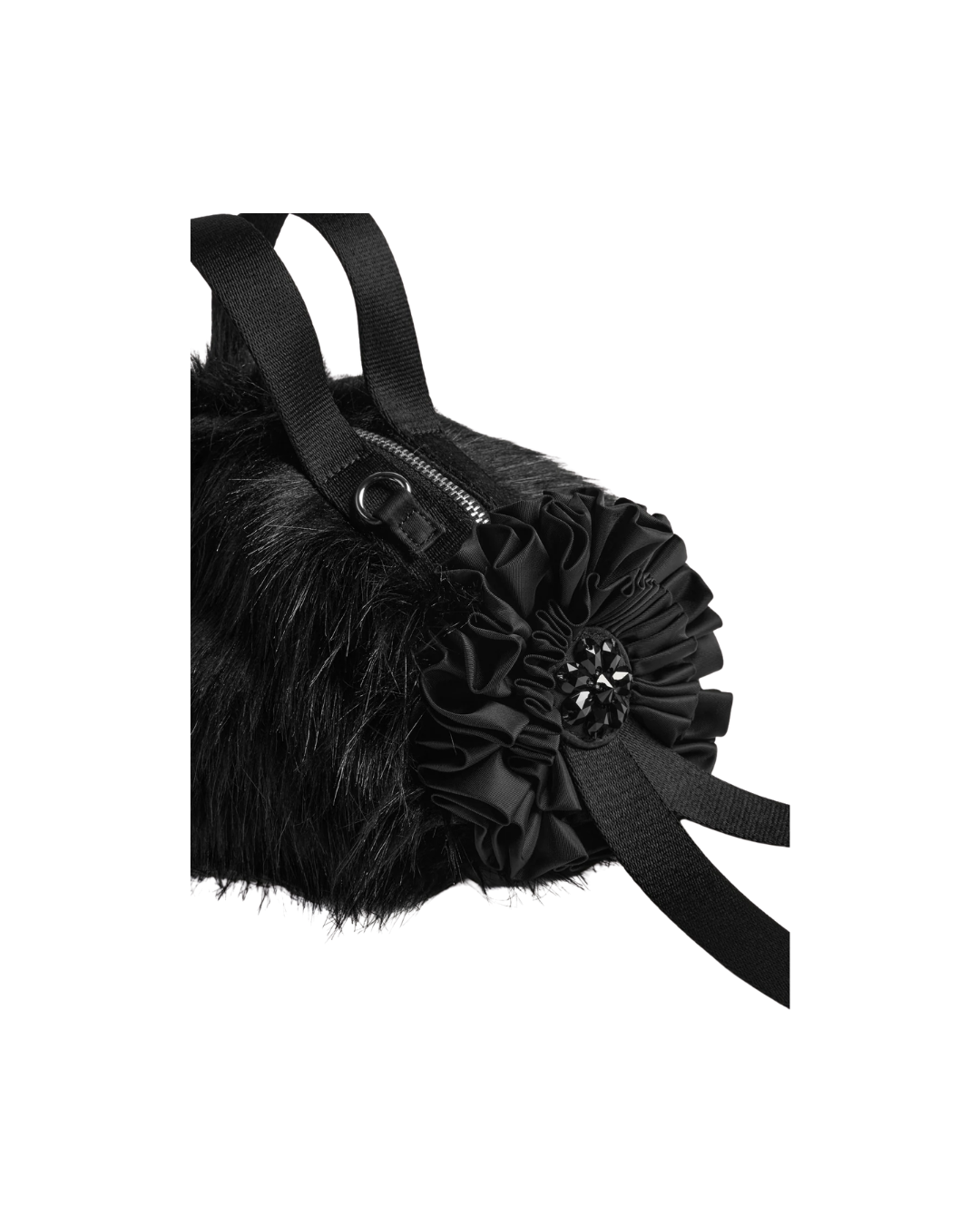 Embellished Mini Faux Fur Double Ribbon Rosette Bag