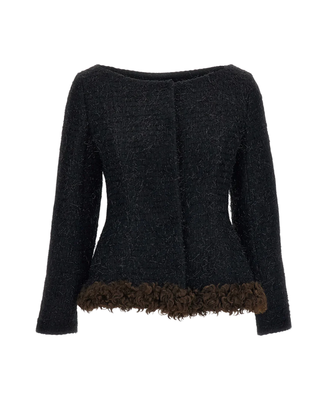 Round Sculpt Faux Fur Detail Bustle Jacket