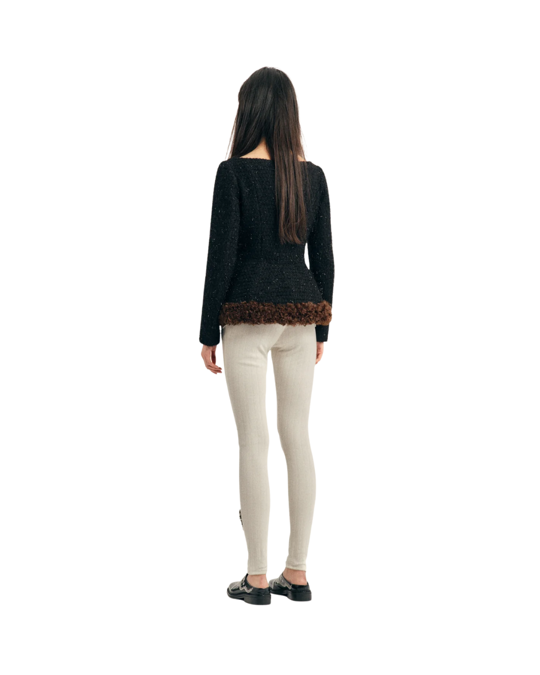 Round Sculpt Faux Fur Detail Bustle Jacket