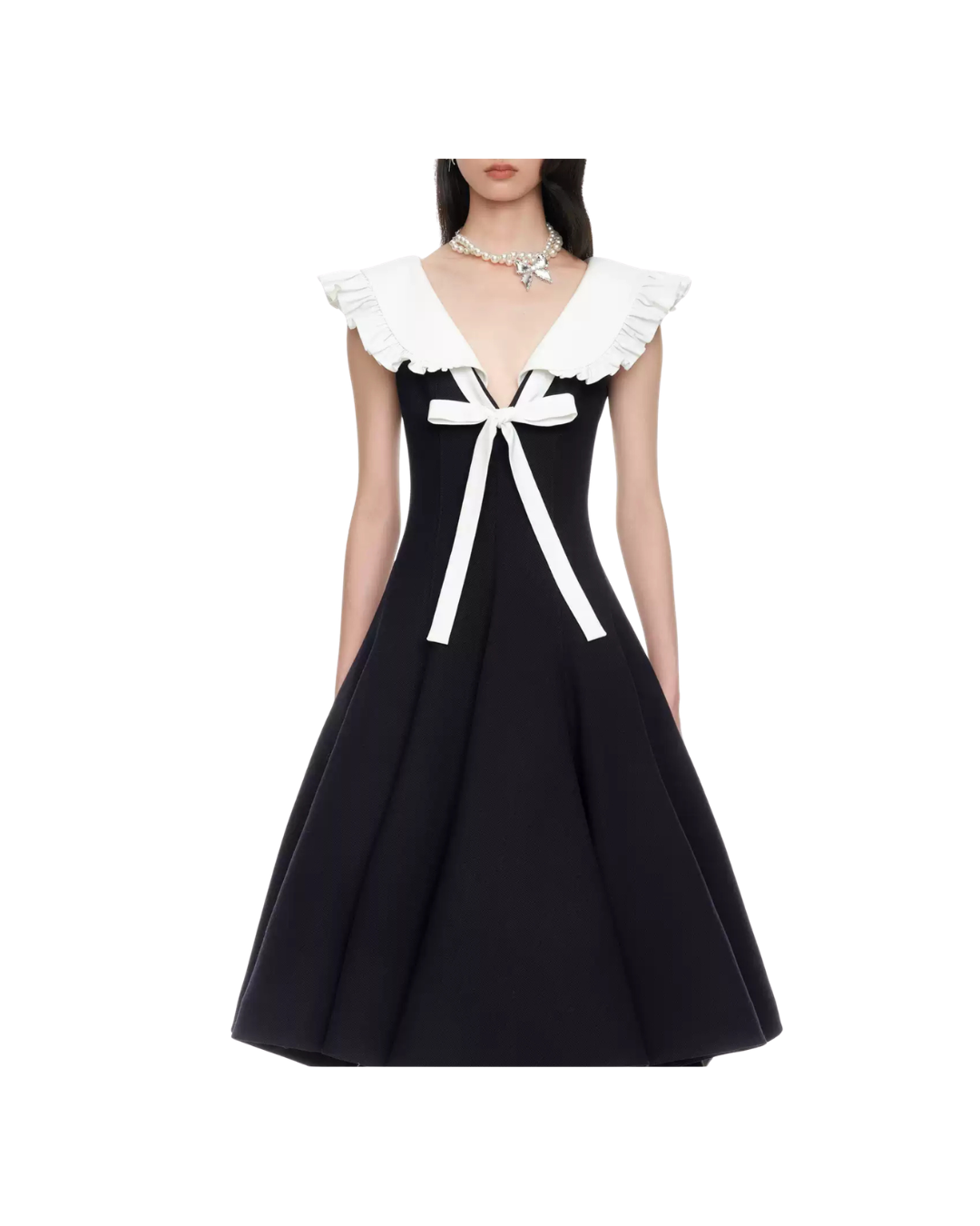 Tie Front Bow Lapel Long Dress