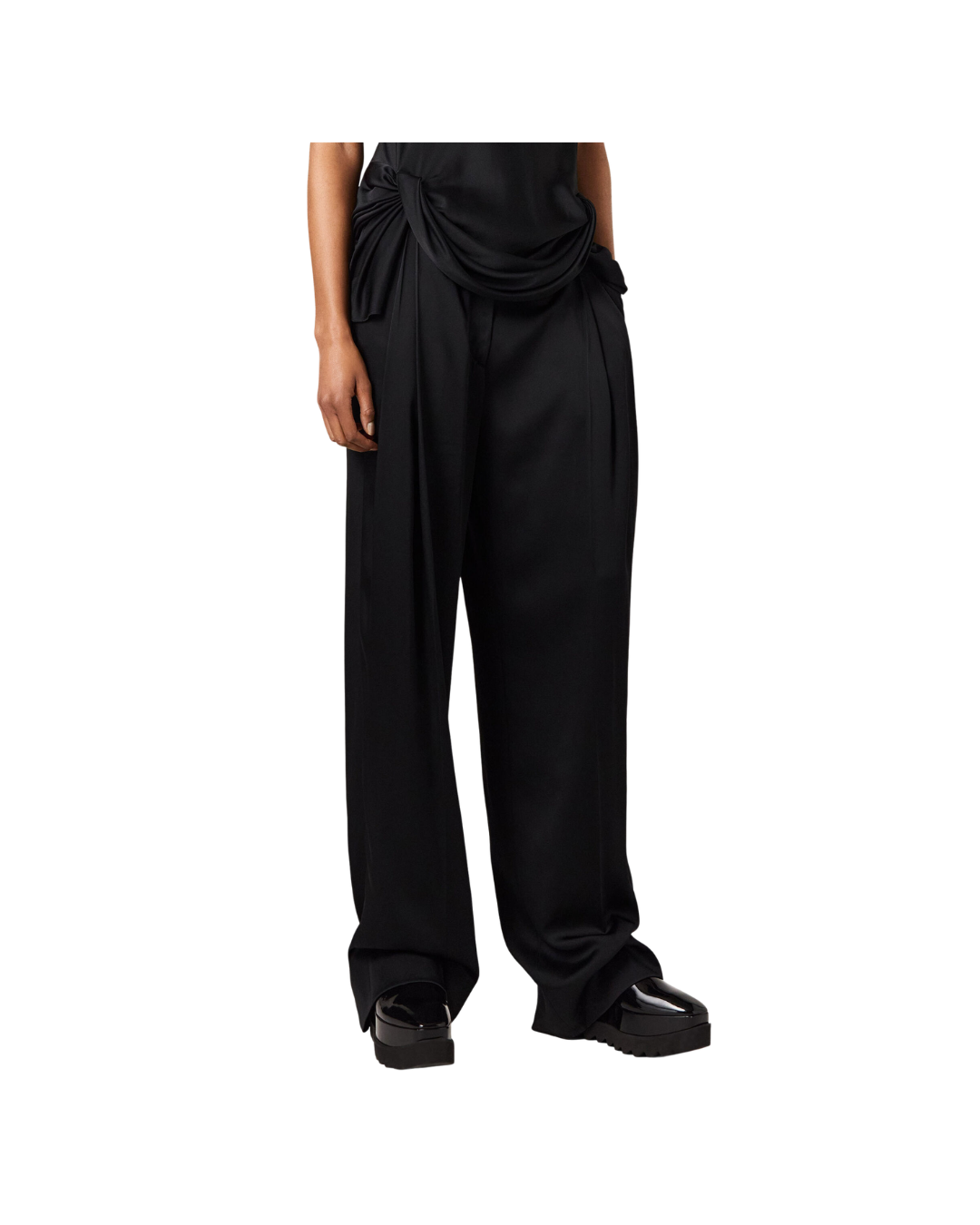 Pleated Straight Satin Trousers