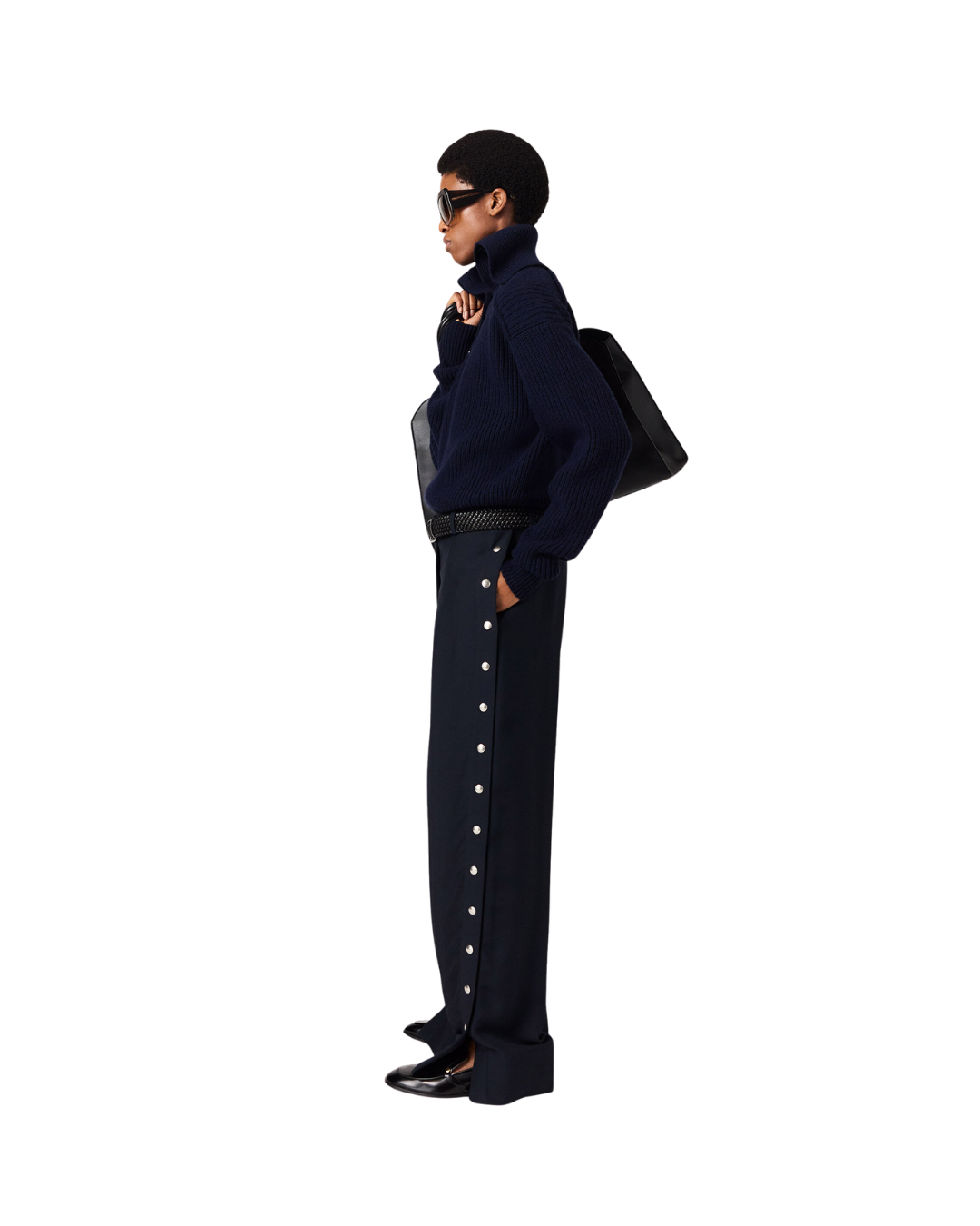 Snap-Detail Tailored Pants