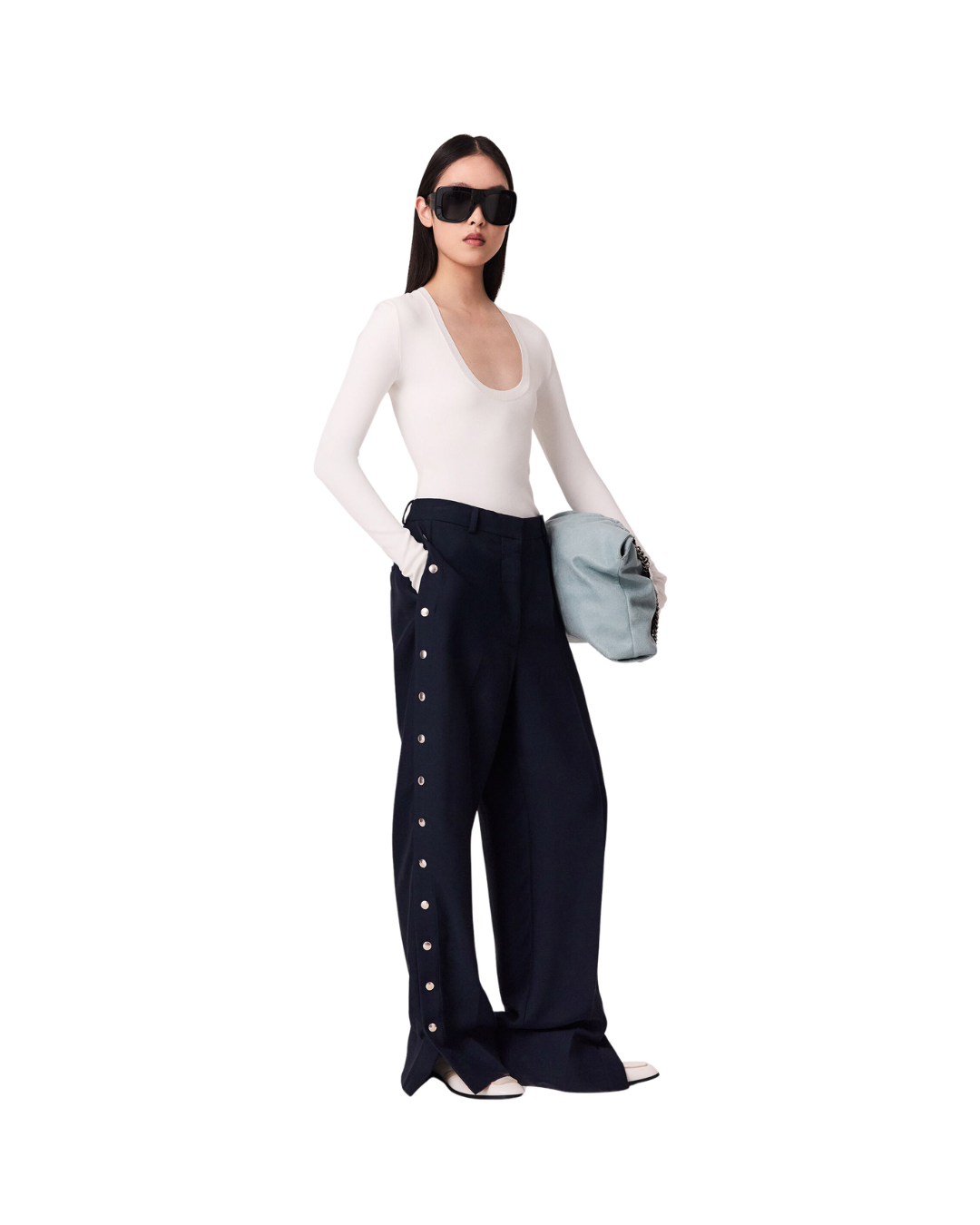 Snap-Detail Tailored Pants