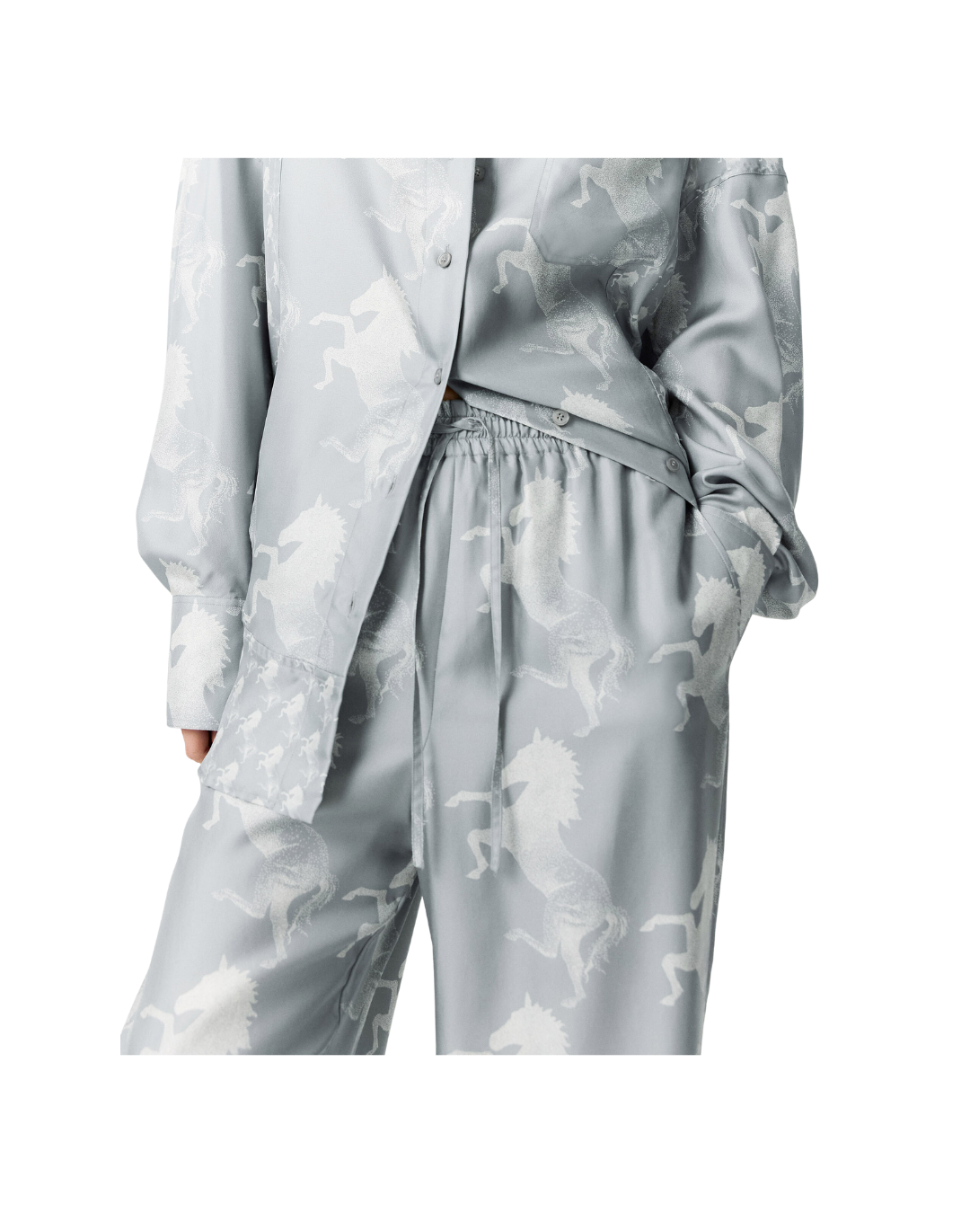 Horse Print Silk Wide-Leg Pants
