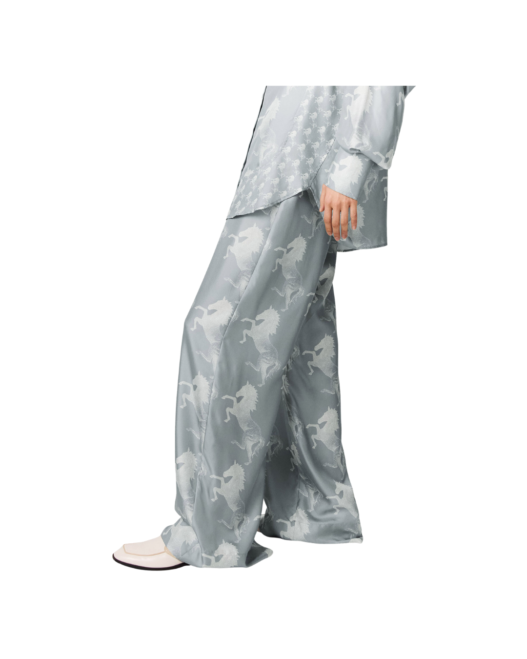 Horse Print Silk Wide-Leg Pants