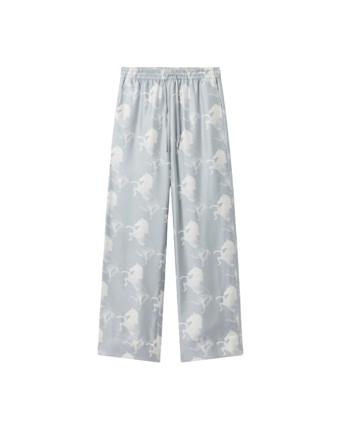 Horse Print Silk Wide-Leg Pants
