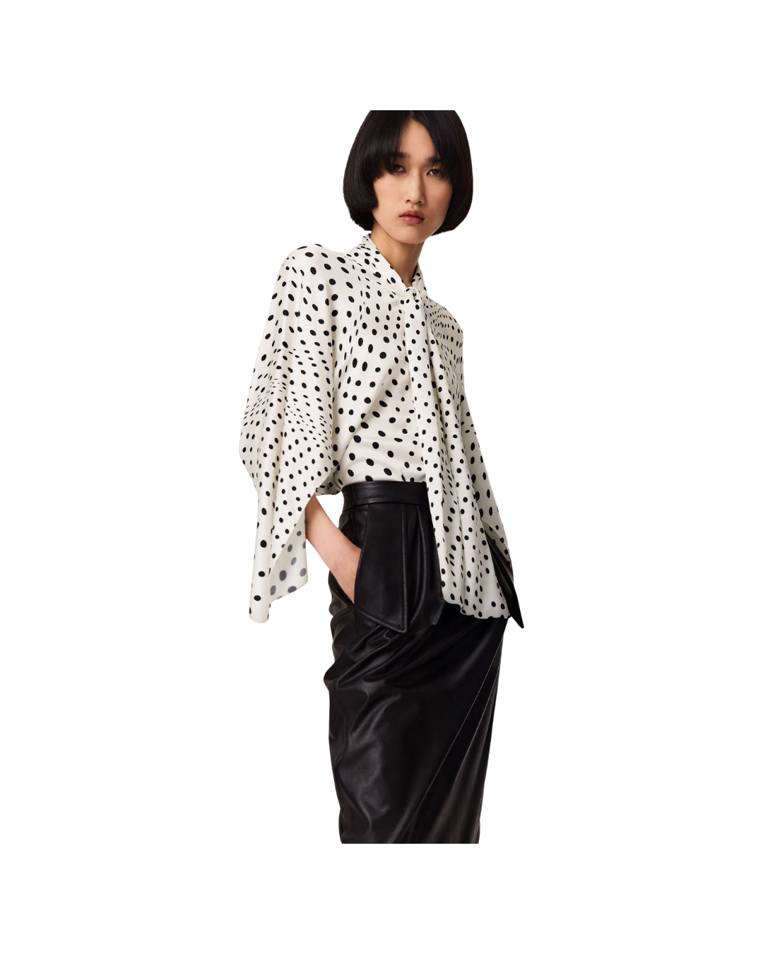 Tie-Neck Polka Dot Viscose Shirt