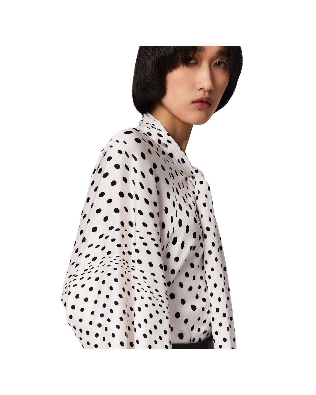 Tie-Neck Polka Dot Viscose Shirt