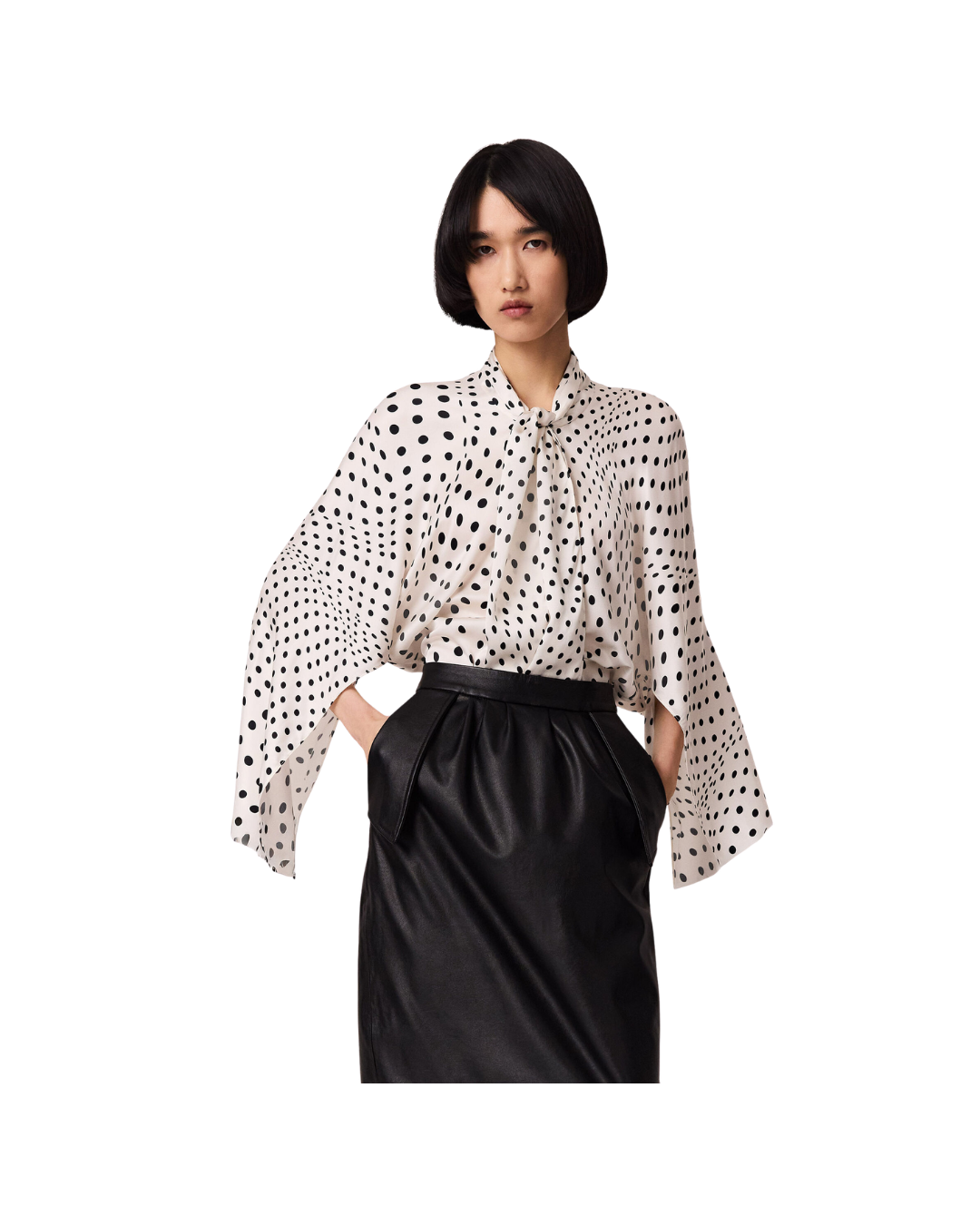 Tie-Neck Polka Dot Viscose Shirt