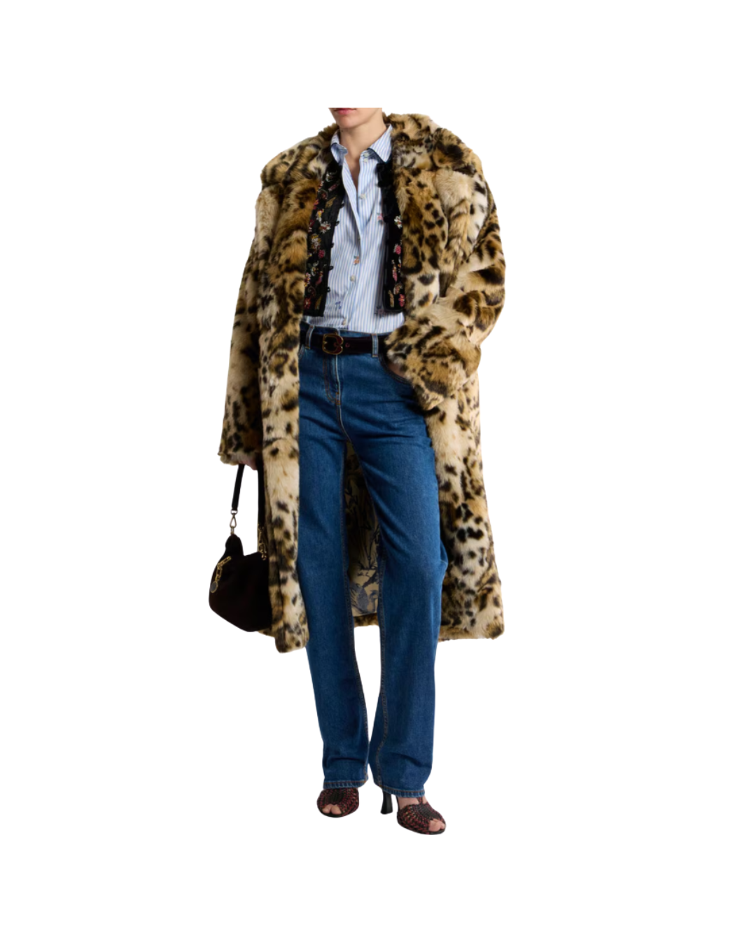 Faux Fur Coat With Leopard Motif