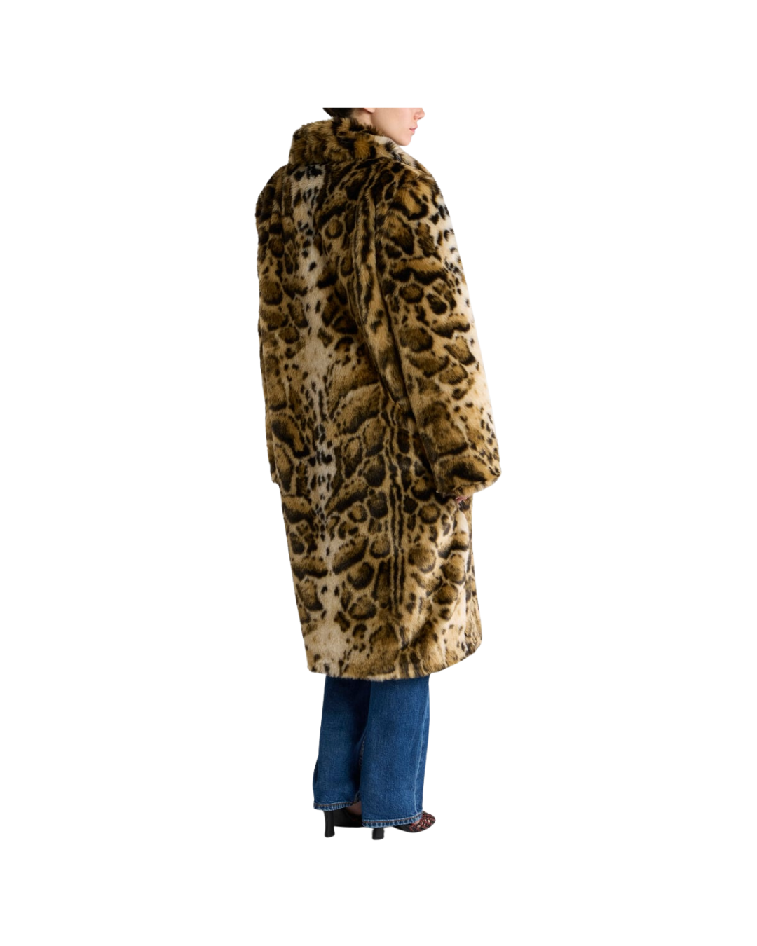 Faux Fur Coat With Leopard Motif