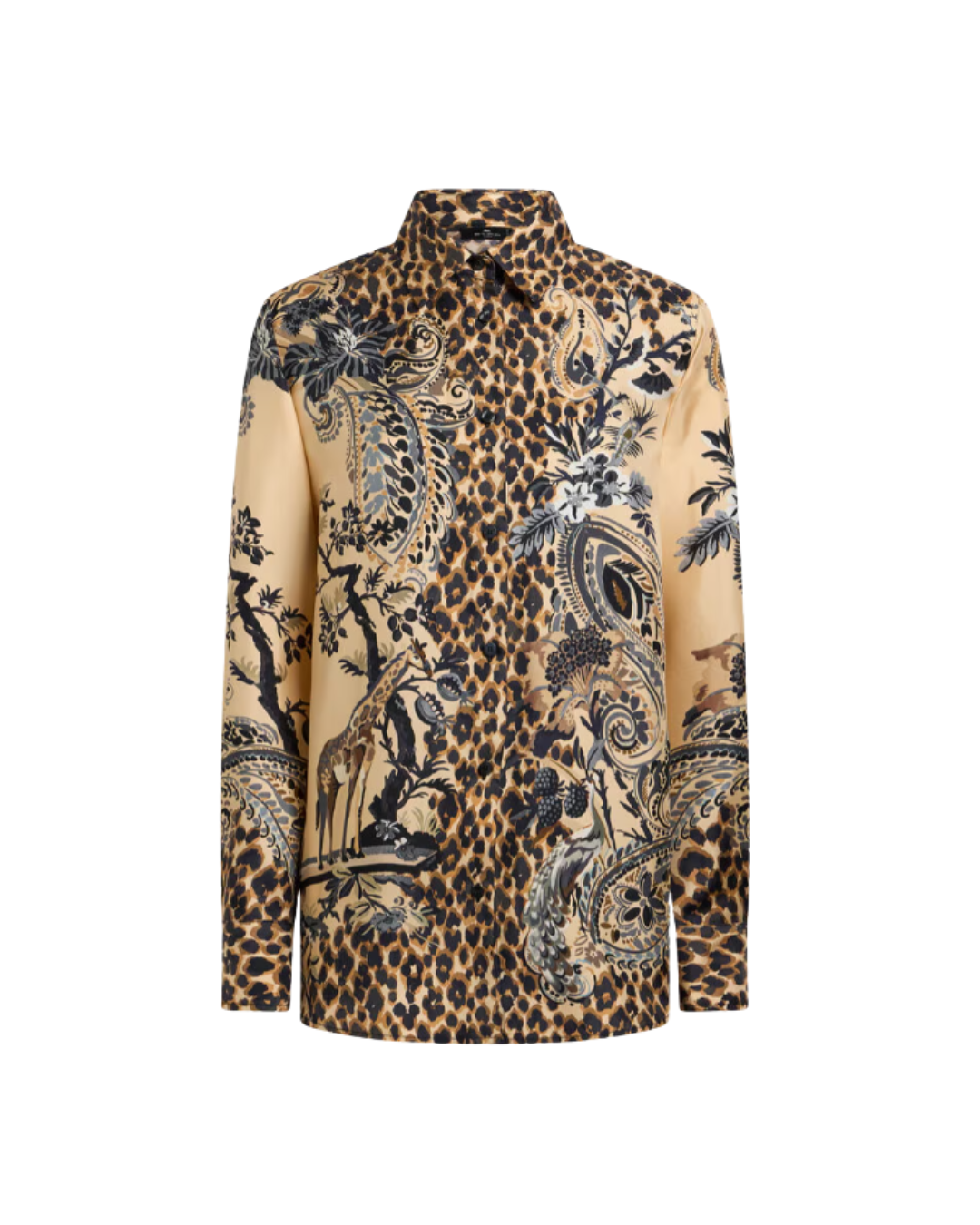 Silk Shirt With Placed Leopard Print