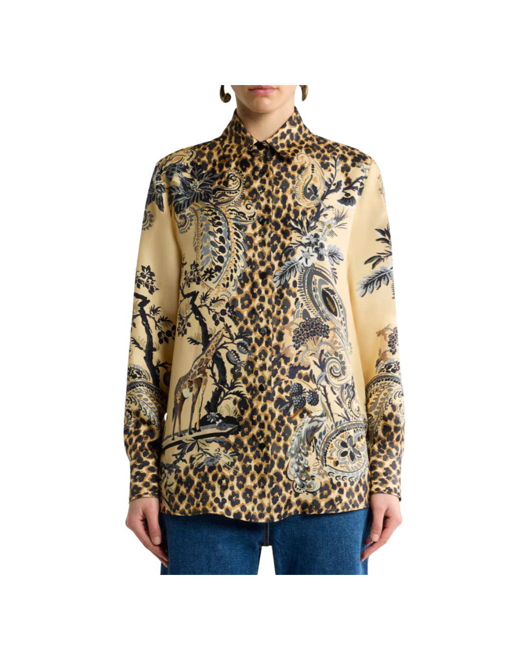 Silk Shirt With Placed Leopard Print