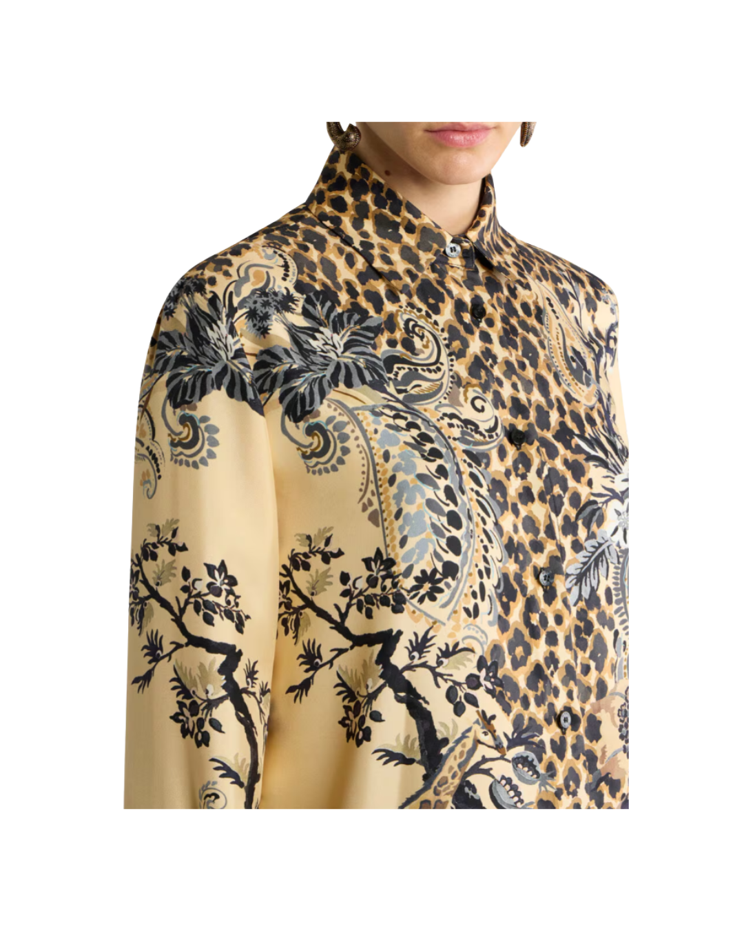 Silk Shirt With Placed Leopard Print