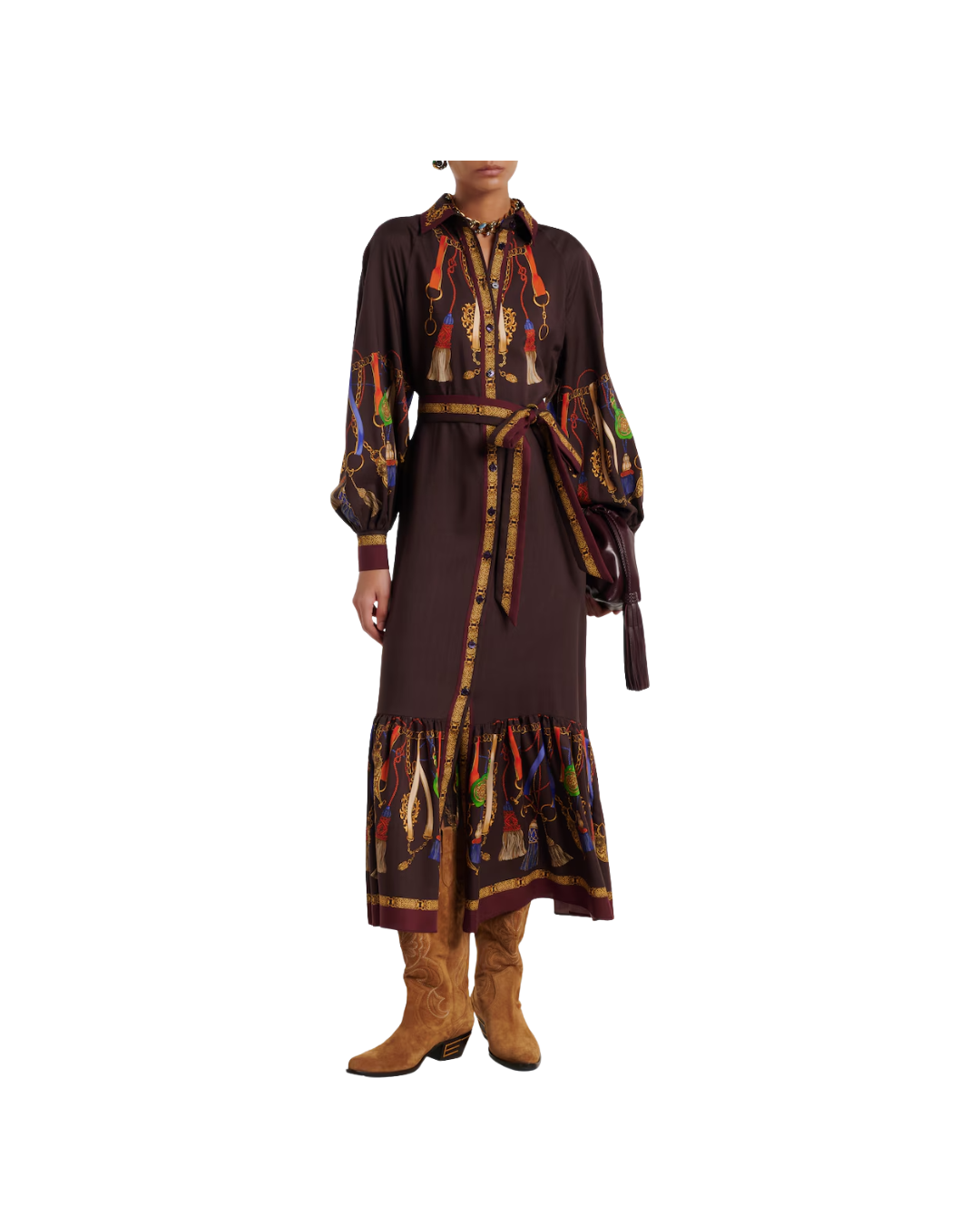 Printed Wool And Silk Twill Shirt Dress