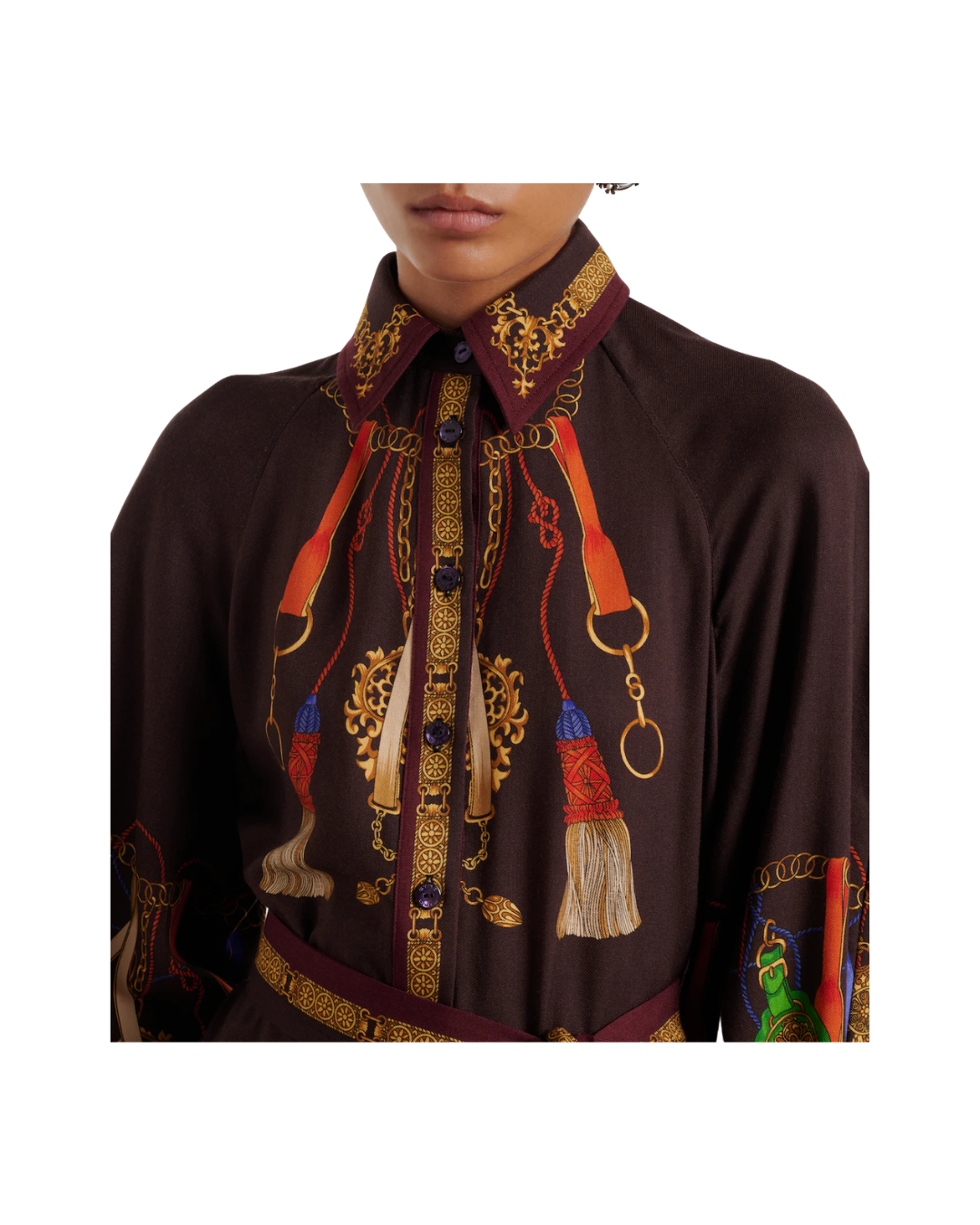 Printed Wool And Silk Twill Shirt Dress