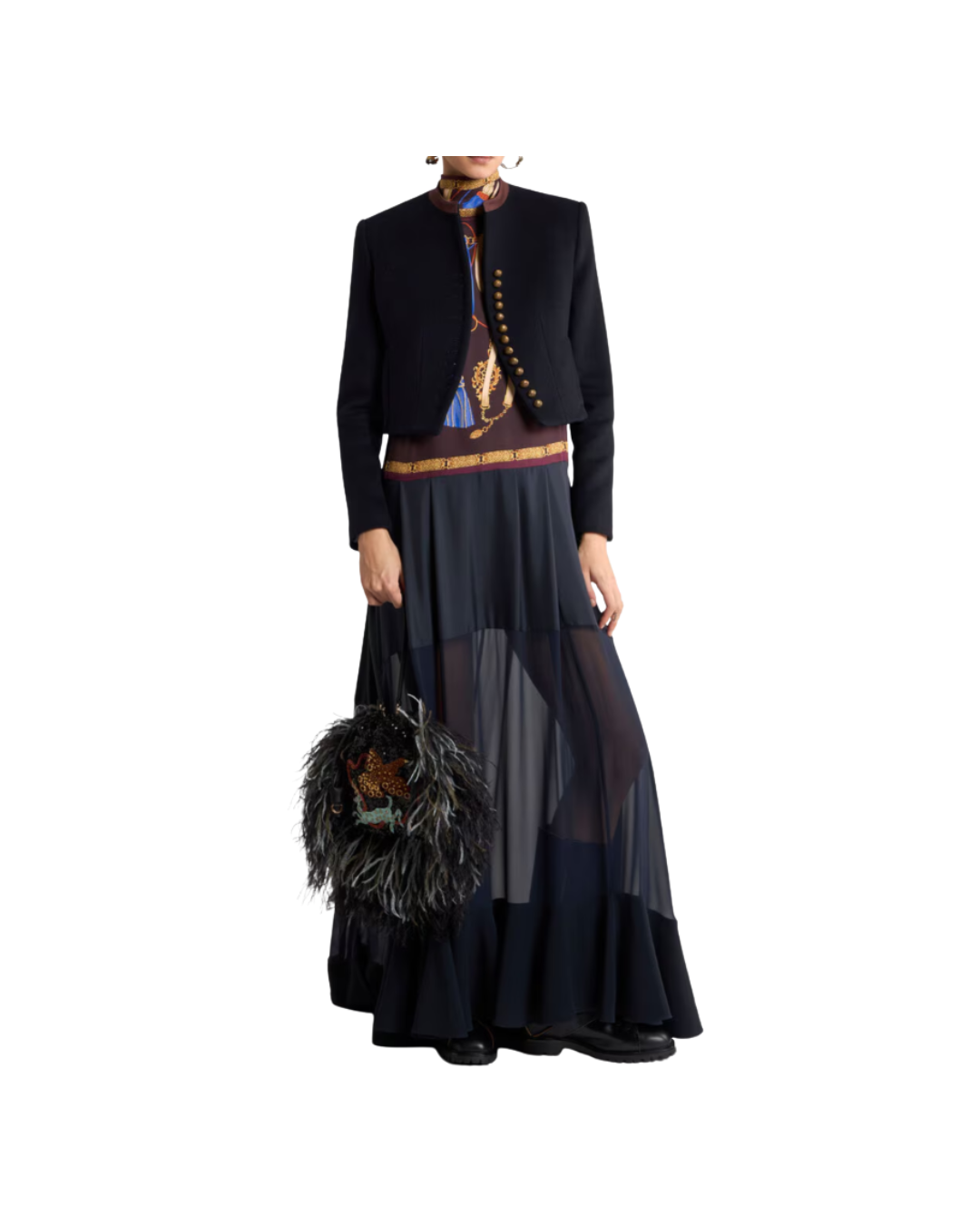 Wool-blend Cloth Cropped Jacket With Pegaso Buttons