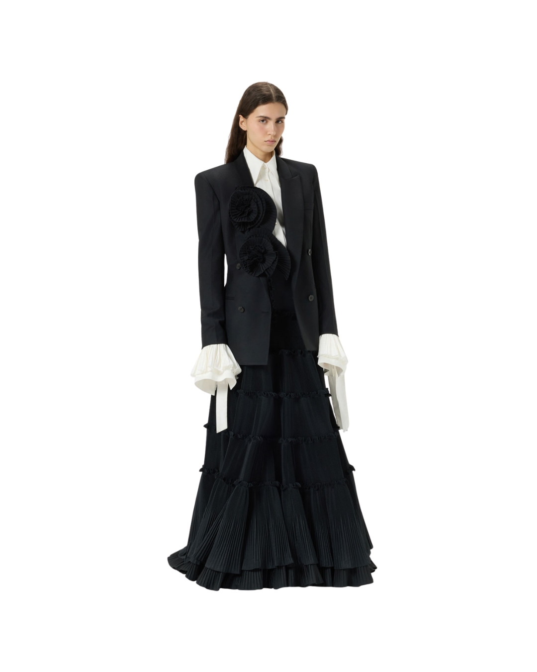 Tailored Jacket With 3d Pleated Roses