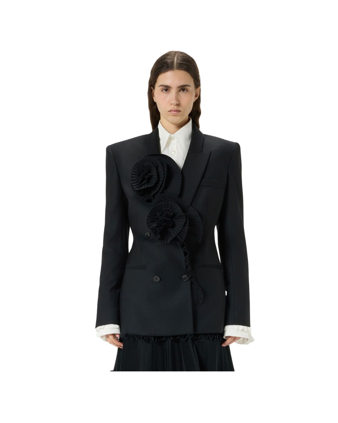 Tailored Jacket With 3d Pleated Roses