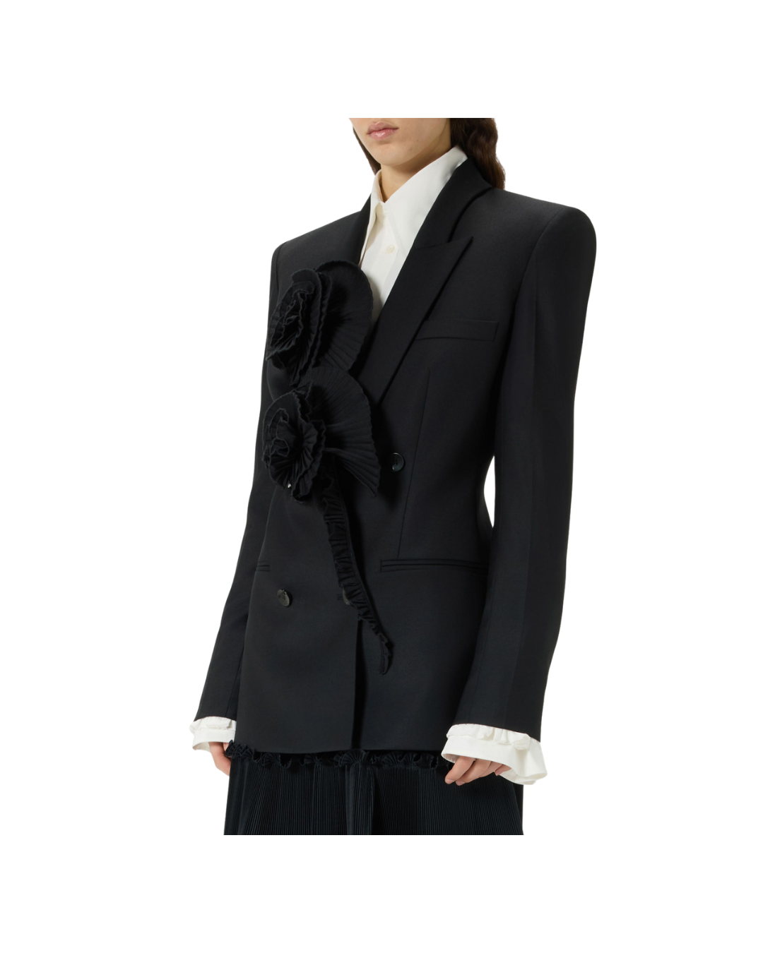 Tailored Jacket With 3d Pleated Roses