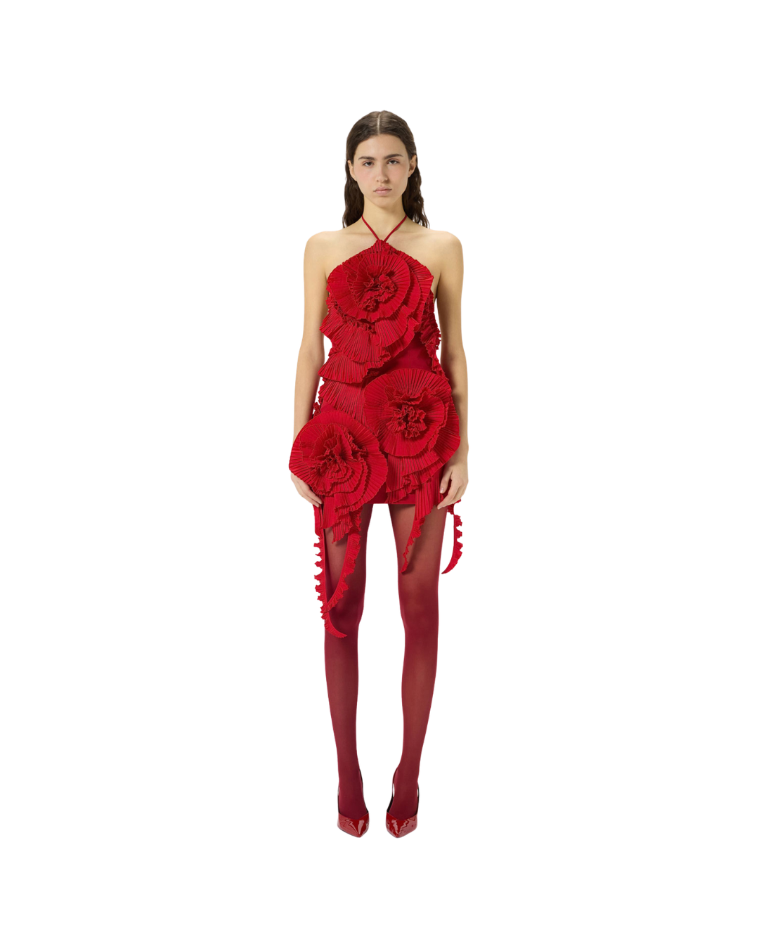 Taffeta Dress With 3d Roses