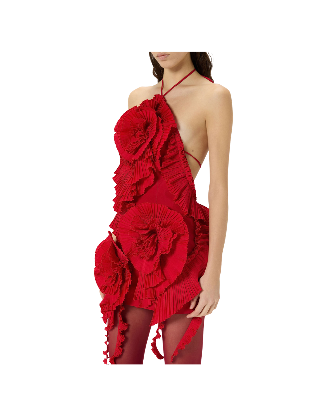 Taffeta Dress With 3d Roses