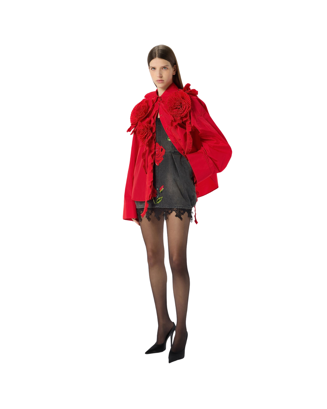 Taffeta Shirt With 3d Roses