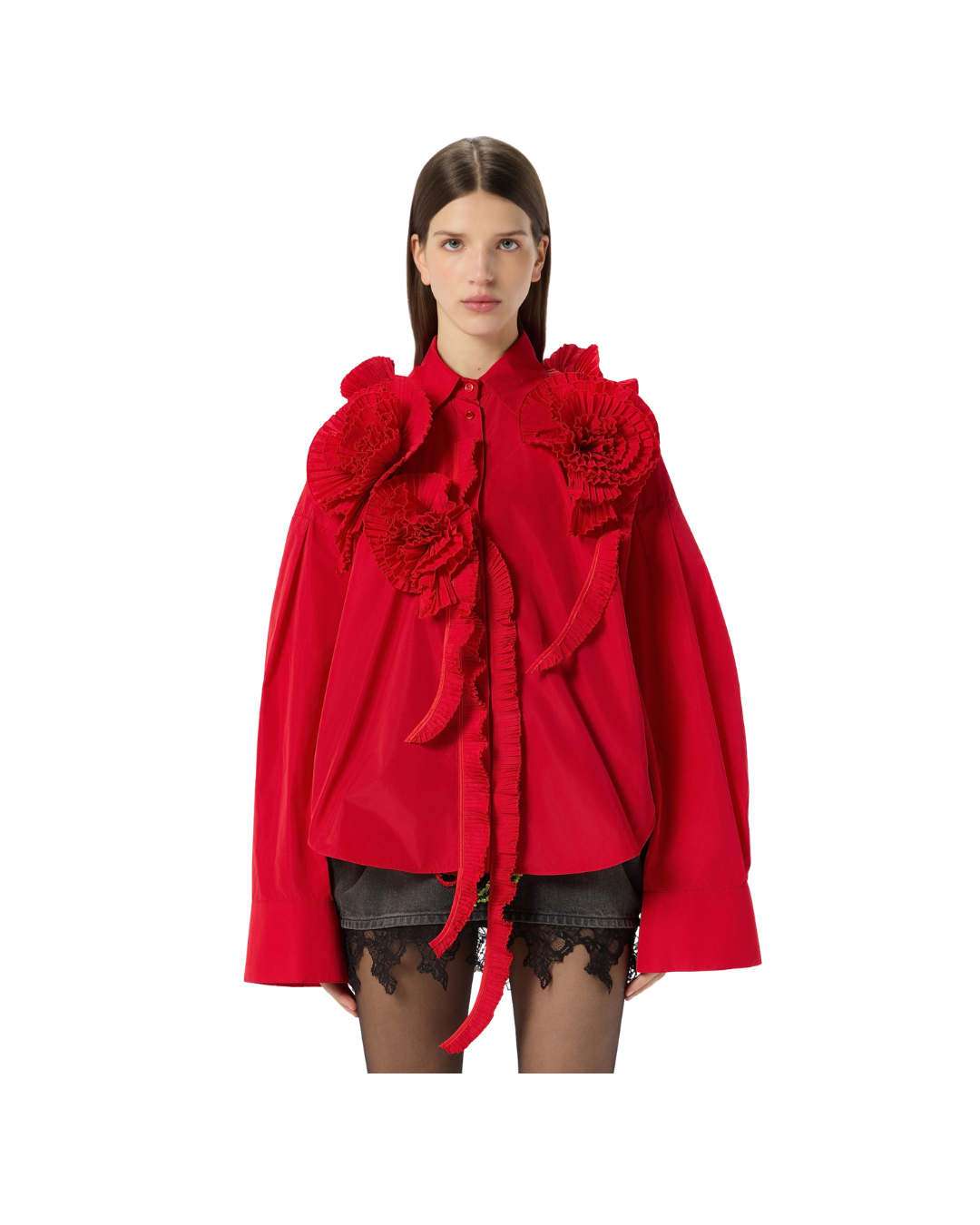 Taffeta Shirt With 3d Roses