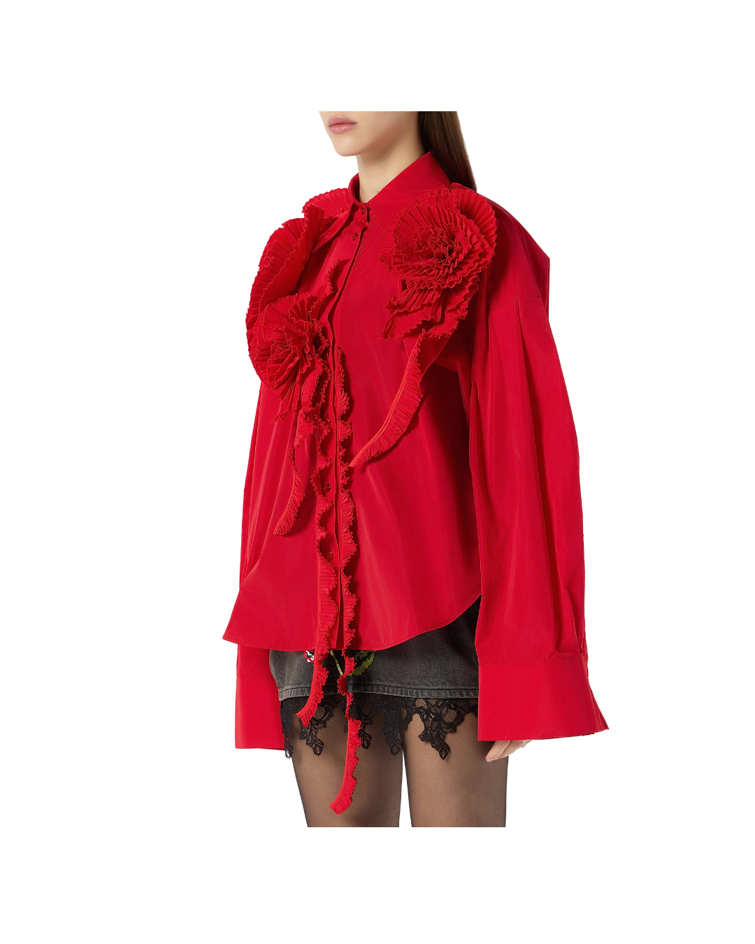 Taffeta Shirt With 3d Roses